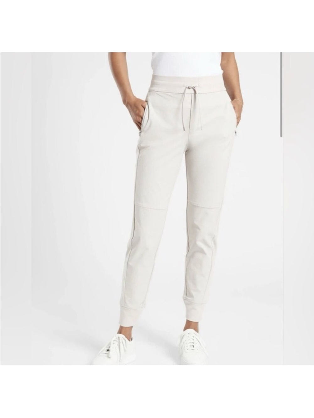 Athleta HEADLANDS HYBRID TREK MID RISE JOGGER cream birch grey Size 12